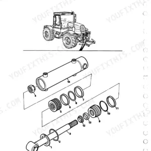 JCB FASTRAC 125, 135, 145, 150, 155, 185 exploded view diagram of the optional equipment front lift ram assembly.