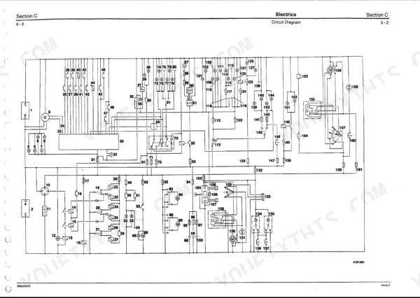 JCB FASTRAC 125, 135, 145, 150, 155, 185 service manual page 6-2 showing the electrical system circuit diagram.