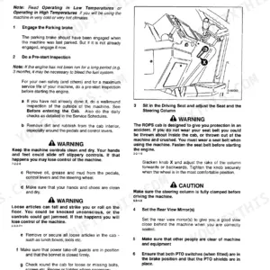 JCB FASTRAC 125, 135, 155, 185 engine pre-start inspection and steering column adjustment procedure diagram.