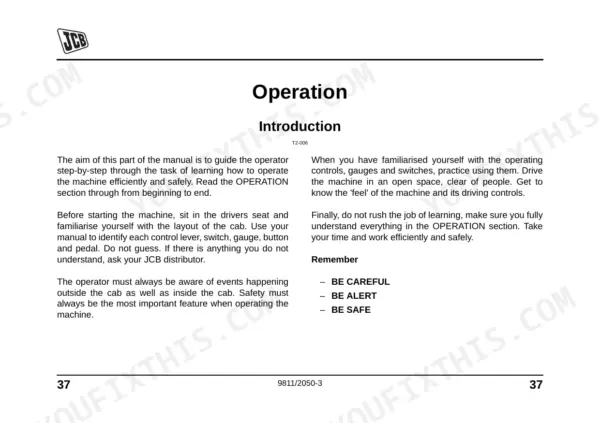 JCB FM30, JCB FM30 operator manual introduction page for machine operation, controls, and safety guidelines.