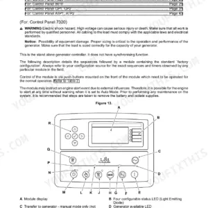 JCB G250RX-G600X control panel 7320 diagram, buttons, and display components with labeled legend for generator operation.