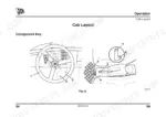JCB GROUNDHOG 6X4 cab layout diagram showing steering wheel, pedals, gear selector, and parking brake controls.