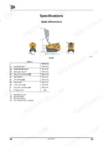 JCB HTD5, JCB Dumpster HTD5 static dimensions diagram and specifications table showing machine length, height, and width.