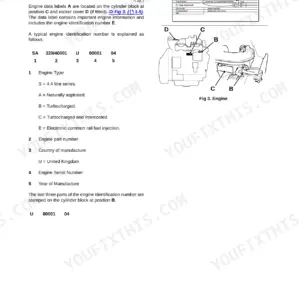 JCB JCB 444 Series, Rear Engine Loadalls, 526, 526S, 528-70, 528S: Engine identification plate and serial number diagram.