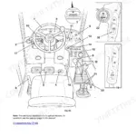 JCB JCB Dieselmax (SA, SB, SC Builds) cab layout diagram showing operator controls, steering wheel, and instrument cluster.
