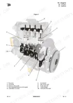JCB T4F 444, T4i 444, T4i 448 Engine exploded view showing internal components like camshaft, valves, crankshaft, and flywheel.