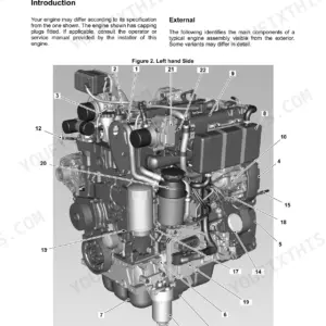 JCB T4F 444/448 Elec Engine: Left hand side main component location diagram with numbered parts list.