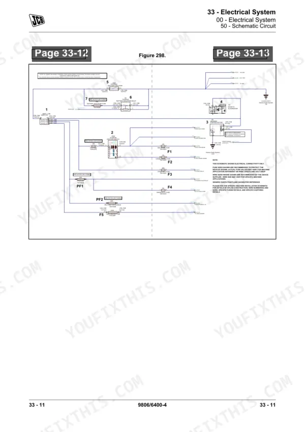 JCB JCB T4F 444 Elec Engine (4 Cyl), T4F 448 Elec Engine (4 Cyl) electrical schematic showing battery, fuses, and starter.