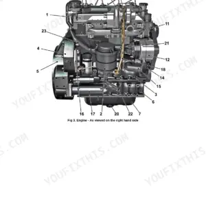 JCB JCB DIESELMAX T3 SE ENGINE, 9811/1650, right side engine component identification diagram with numbered parts.
