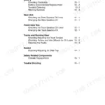JCB JS 210 LC, JS200 - 260 Routine Maintenance table of contents for battery, slew unit, gearboxes, and tracks.