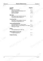 jcb-js-210-lc-excavator-service-manual-9803-6510-exploded-view-37.webp JCB JS 210 LC, JS200 - 260 Routine Maintenance table of contents for battery, slew unit, gearboxes, and tracks.