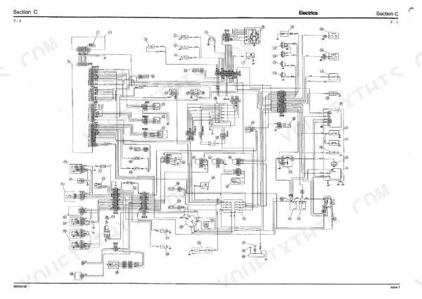 JCB JS110, JS130, JS150LC electrical system wiring diagram showing numbered components and circuit connections.