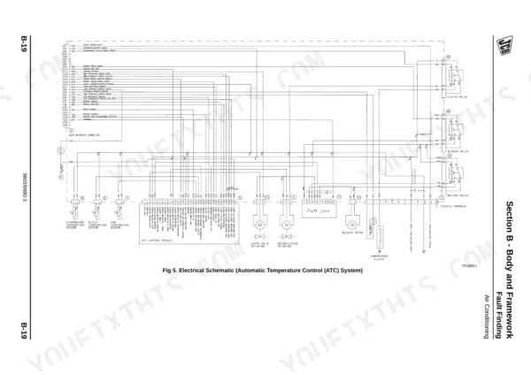 JCB JS115-JS360 electrical schematic for the Automatic Temperature Control (ATC) system, showing sensors, relays, and PWM unit.