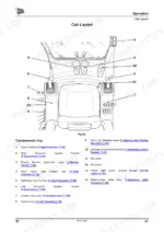 jcb-js120-tracked-excavator-operator-manual-9821-2100-controls-45.webp JCB JS120 cab layout diagram showing operator seat, joysticks, track pedals, and console controls with numbered component key.