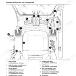 JCB JS130-JS460 operator cab diagram showing numbered locations for joysticks, track controls, and console switches.