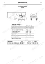 jcb-js130-to-js460-tracked-excavator-operator-manual-9801-6950-troubleshooting-133.webp JCB JS130-JS460 static dimensions diagram and specification tables for JS180 track length, width, height, and dipper lengths.