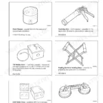 JCB JS130W, JS145W, JS160W, JS175W service tools manual showing hand cleaner, cartridge gun, ovens, and glass lifters.