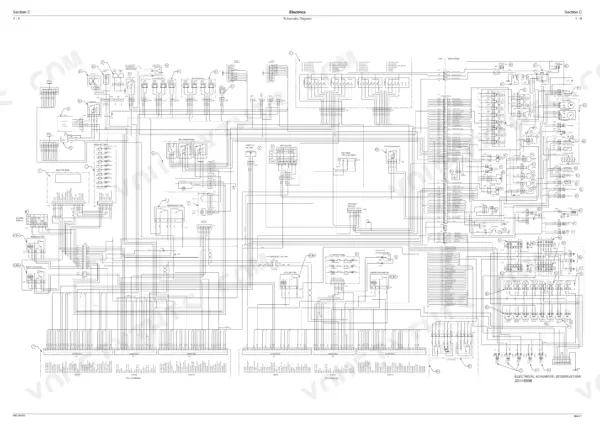 JCB JS130W, JS145W, JS160W, JS175W electrical schematic diagram showing cab, main frame, ECU, and switch wiring.