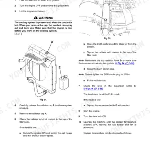 JCB JS130W, JS145W, JS160W, JS175W, 4HK, 6HK, 4JJ maintenance manual: coolant level check and bleeding procedure diagrams.