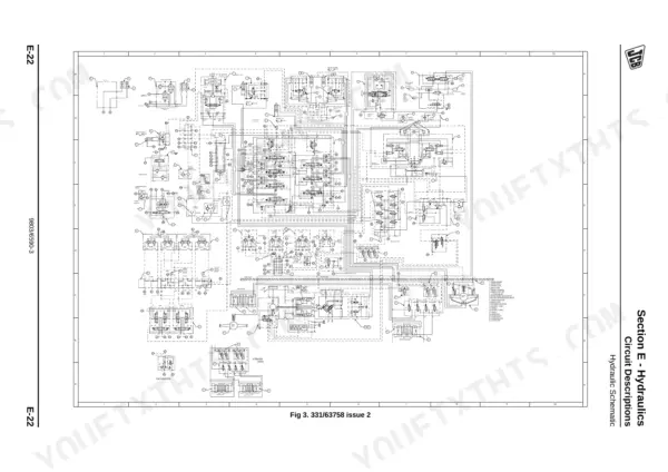 JCB JS130W, JS145W, JS160W, JS175W, 4HK, 6HK, 4JJ hydraulic schematic diagram, Fig 3. 331/63758 issue 2 circuit layout.