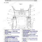 JCB JS140, JS205, JS215 operator station diagram showing component locations for track, joystick, and console controls.