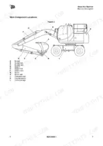 jcb-js145w-js160w-wheeled-excavator-operator-manual-en-9821-3800-exploded-view-19.webp JCB JS145W, JS160W main component locations diagram showing boom, dipper, bucket, cab, and undercarriage parts.