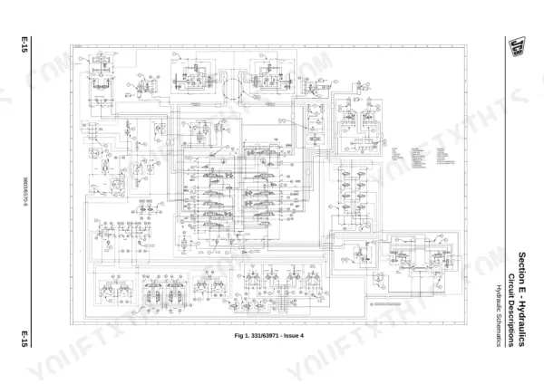 JCB JS160, JS180, JS190, 4HK, 6HK, 4JJ hydraulic schematic diagram showing main control valve and circuit connections.
