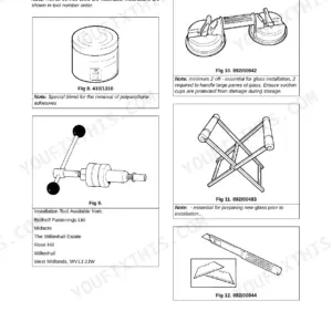 JCB JS175W Auto, JS175W, JS175 Wheeled service manual: Body and framework tools, glass installation, and adhesive tools.