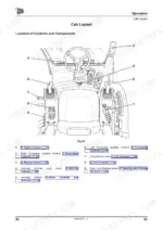 jcb-js175w-wheeled-excavator-operator-manual-9801-9470-1-controls-37.webp JCB JS175W cab layout diagram showing location of operator controls, joysticks, steering wheel, and console components.