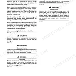 JCB JS200-JS260, JS200, JS220, JS235, JS240, JS260 maintenance manual page covering battery safety and handling procedures.