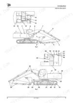jcb-js240-to-js360-tracked-excavators-operator-manual-9821-1800-exploded-view-15.webp JCB JS240, JS260, JS330, JS360 excavator machine description diagrams showing numbered component locations.