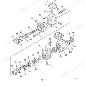 JCB JS290 - Tier III Auto, Tier III Auto hydraulic pump and regulator exploded view diagram with numbered parts.
