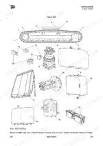 jcb-js300-js330-js370-excavator-operator-manual-9831-1100-exploded-view-285.webp JCB JS300, JS330, JS370 exploded view of track frame, hydraulic motor, pump, radiator, and control valve components.