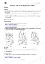 jcb-js300-js330-js370-excavator-operator-manual-9831-1100-procedures-40.webp JCB JS300, JS330, JS370 operator manual page showing procedures for entering and leaving the cab with safety illustrations.