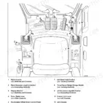 JCB JS70 cab layout diagram showing operator seat, joysticks, track pedals, and console controls with numbered key.
