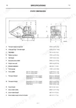 jcb-js70-tracked-excavator-operator-manual-9801-6720-specs-112.webp JCB JS70 static dimensions diagram and specifications table for track, transport, and dozer blade measurements.