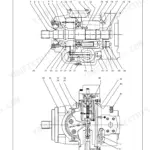 JCB JZ 70 hydraulic pump exploded view diagram showing internal components, shafts, and pistons with numbered parts list.