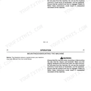 JCB Micro, Micro Plus, JCB Micro Excavator operator manual page for mounting and dismounting the machine safely.