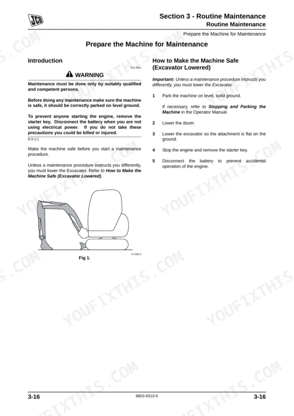 JCB Micro, Micro Plus, 8008, 8010, Micro Tier 3, Micro Plus Tier 3, 8008CTS, 8010CTS maintenance safety procedure steps.