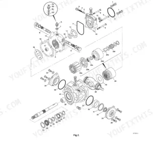 JCB Mini CX, Mini CX 4x4, KD 103-10, 403C-11 exploded view diagram of the Series 1 transmission pump hydraulic assembly.