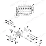 JCB ROBOT 150, 165, 1CX, 185 Skid Steer Loader: Exploded view diagram of backhoe valve block dismantling and assembly.
