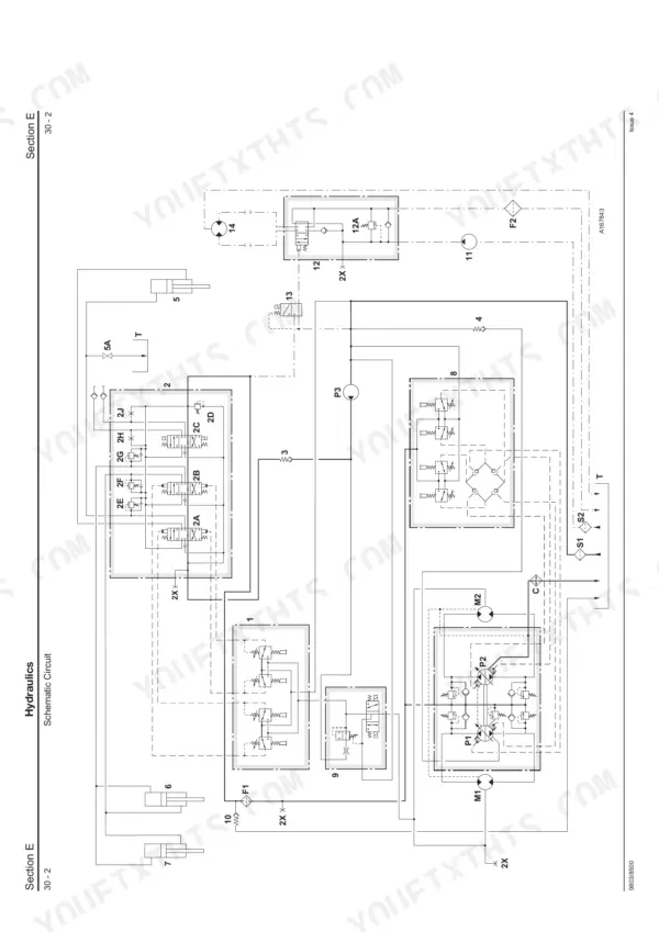 JCB ROBOT 150, 165, 1CX, 185 Skid Steer Loader hydraulic schematic circuit diagram showing pumps, valves, and cylinders.