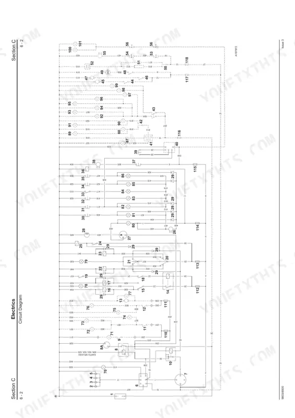 JCB ROBOT 150, 165, 1CX, 185 Skid Steer Loader electrical circuit diagram showing numbered components and wiring paths.