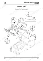 jcb-robot-to-180-skid-steer-loader-service-manual-9803-9450-1-exploded-view-124.webp JCB Robot 160, 170, 180, Robot 160HF, 170HF, 180HF, 180T, 180T HF exploded view diagram of loader arm removal and replacement.