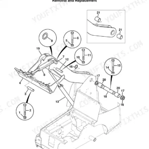JCB Robot 160, 170, 180, Robot 160HF, 170HF, 180HF, 180T, 180T HF exploded view diagram of loader arm removal and replacement.
