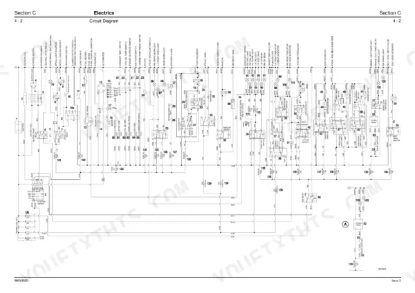 JCB ROBOT 160, 170, 180T electrical circuit diagram showing fuses, relays, switches, and wiring connections for machine systems.