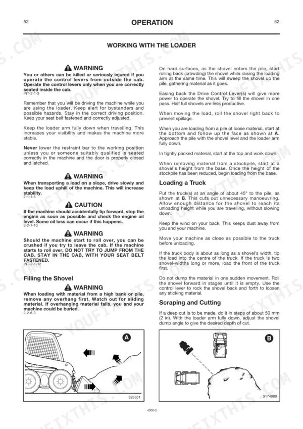 JCB Robot 160, 170, 170HF, 180T, 180T HF operation manual page showing loader shovel filling and truck loading techniques.
