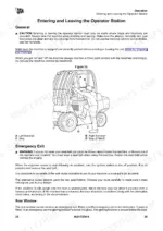 jcb-tlt-to-4x4-teletruk-variable-reach-truck-operator-manual-9821-7200-6-procedures-40.webp JCB TLT 30D High Lift, 35D, 35D 4x4 manual page showing operator station entry, exit, and emergency exit procedures.