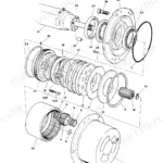 JCB TM200, TM270, TM300 exploded view of front and rear axle hubs, driveshafts, and brake dismantling components.