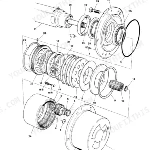 JCB TM200, TM270, TM300 exploded view of front and rear axle hubs, driveshafts, and brake dismantling components.